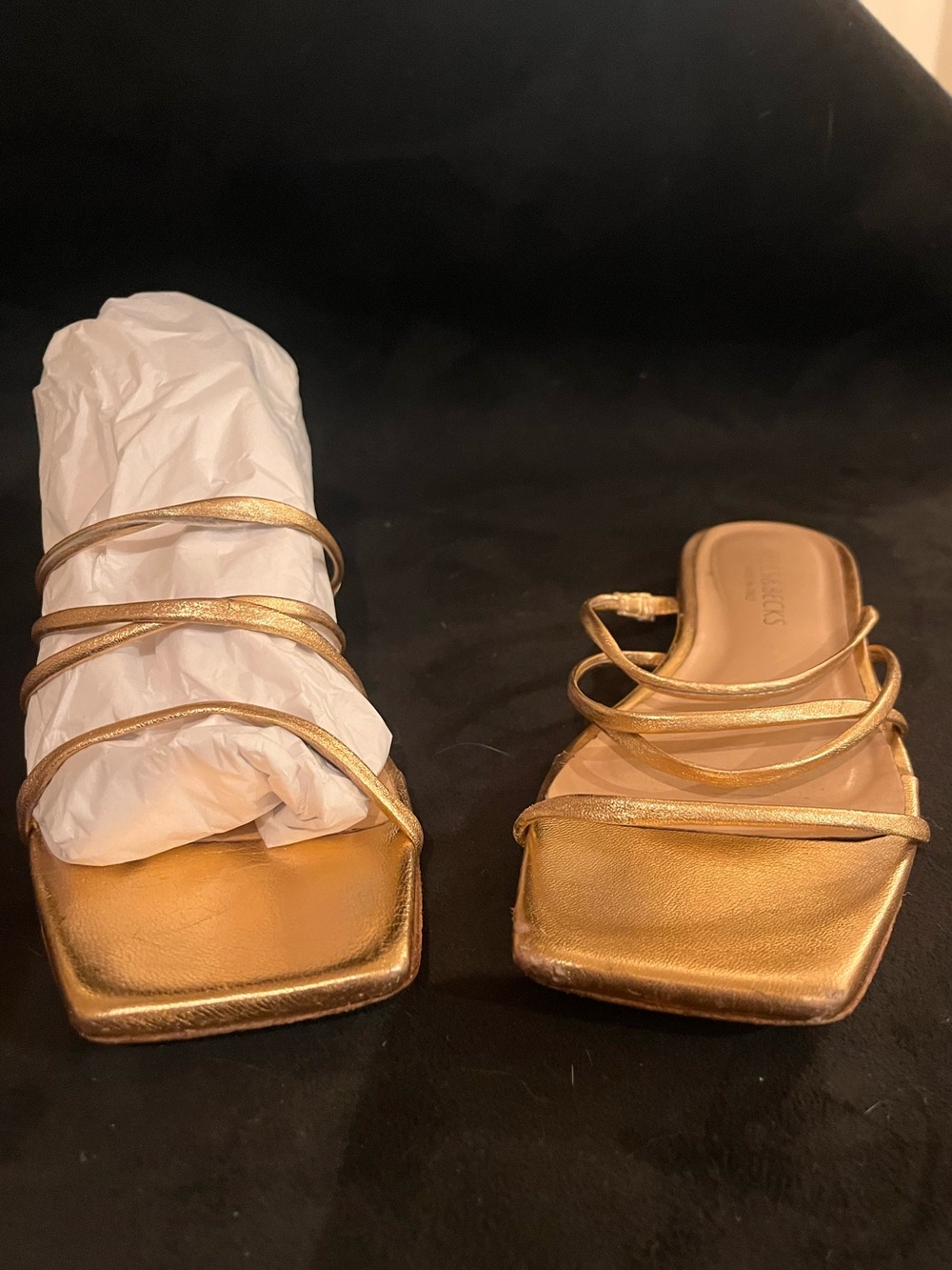 Metallic Gold Strappy Square-Toe Slide Sandals